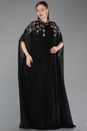 Robe De Soirée Grande Taille Longue Mousseline Noir ABU6175