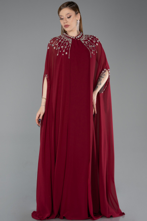 Robe De Soirée Grande Taille Mousseline Longue Rouge Bordeaux ABU5845