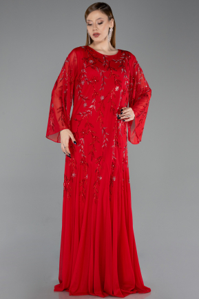 Robe De Soirée Grande Taille Longue Mousseline Rouge ABU6176