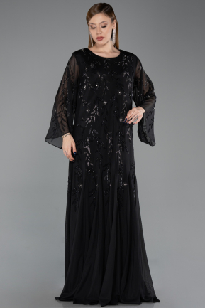 Robe De Soirée Grande Taille Longue Mousseline Noir ABU6176