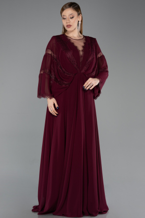 Robe De Soirée Grande Taille Longue Mousseline Couleur Cerise ABU6178
