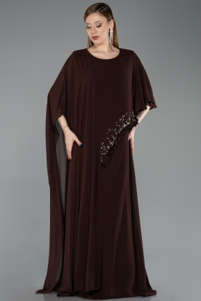 Robe De Soirée Grande Taille Longue Mousseline Brun ABU6179
