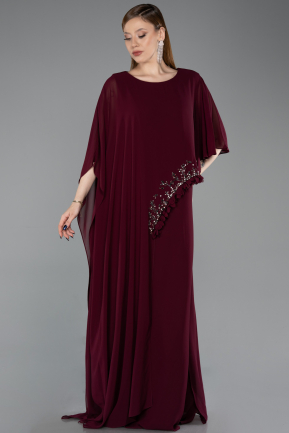 Robe De Soirée Grande Taille Longue Mousseline Prune ABU6179
