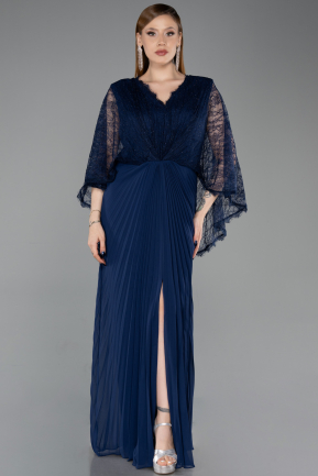 Robe De Soirée Grande Taille Longue Mousseline Bleu Marine ABU6181