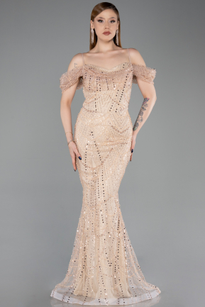 Robe de Soirée Longue Perlé Or ABU6190