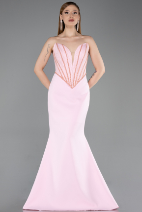 Robe De Soirée Longue Rose ABU5568