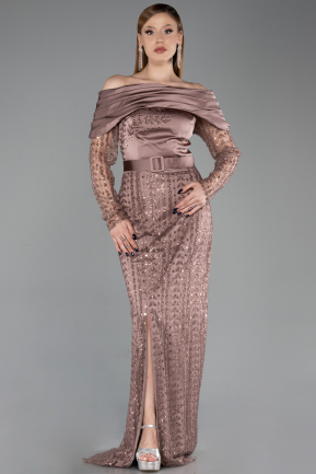 Robe de Soirée Longue Perlé Cuivre ABU6186