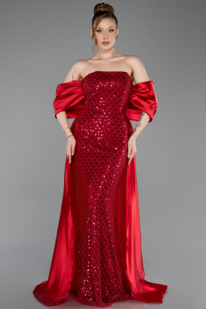 Robe De Soirée Perlé Longue Rouge ABU5234