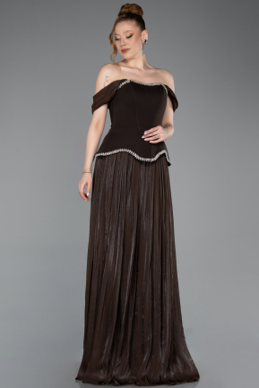 Robe de Soirée Longue Mousseline Brun ABU6203