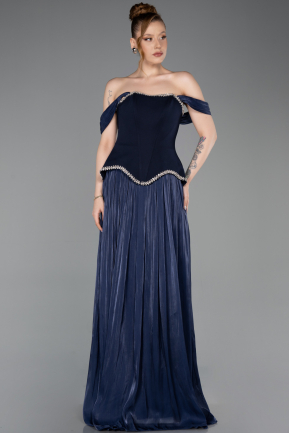 Robe de Soirée Longue Mousseline Bleu Marine ABU6203