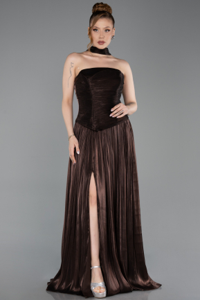 Robe De Soirée Mousseline Longue Brun ABU5957