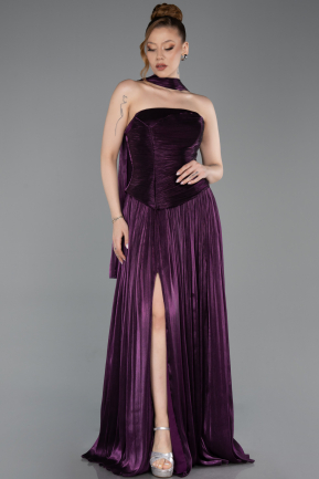 Robe De Soirée Mousseline Longue Violet ABU5957