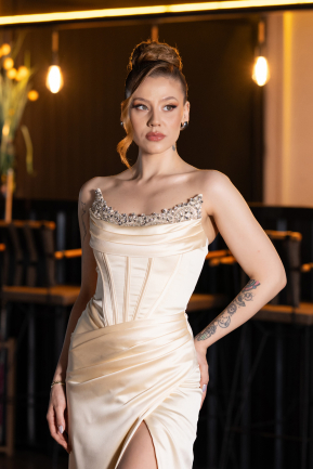 Robe de Soirée Longue Satin Jaune ABU6200