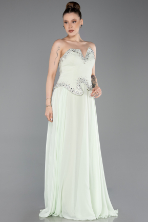 Robe de Soirée Longue Mousseline Menthe ABU6188
