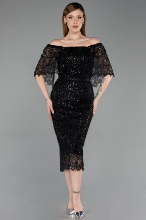 Robe de Cérémonie Midi Perlé Noir ABK2634