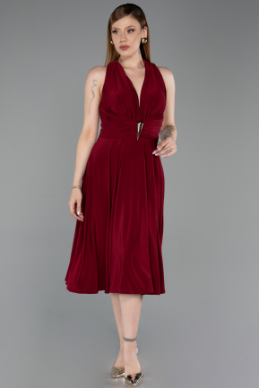 Robe de Cérémonie Midi Rouge Bordeaux ABK2636