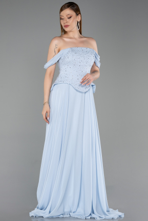 Robe de Soirée Longue Mousseline Bleu clair ABU6221