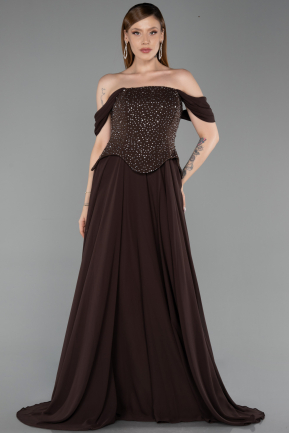 Robe de Soirée Longue Mousseline Brun ABU6221