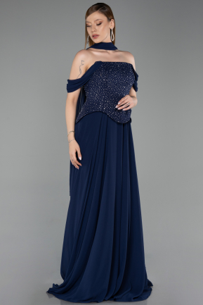Robe Grande Taille Longue Mousseline Bleu Marine ABU6247