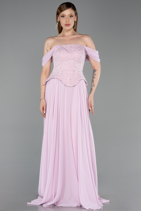 Robe de Soirée Longue Mousseline Poudre ABU6221