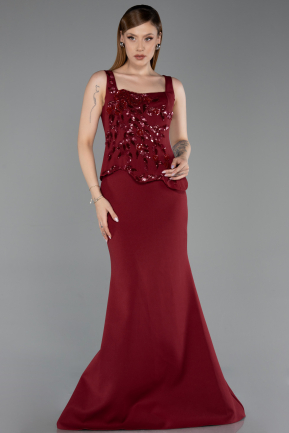 Robe de Soirée Longue Rouge Bordeaux ABU6225