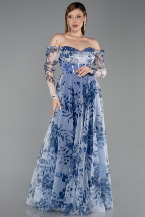 Robe de Soirée Longue Bleu Marine ABU6226