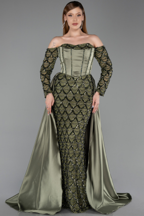 Robe de Soirée Longue Satin Kaki ABU6230