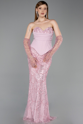 Robe de Soirée Longue Perlé Poudre ABU6232