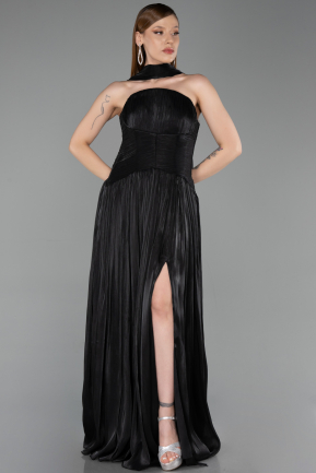 Robe de Soirée Longue Mousseline Noir ABU6233