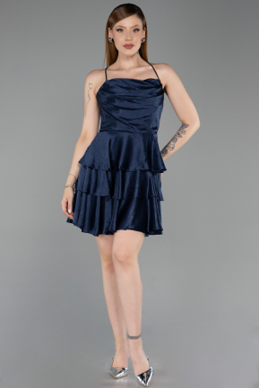 Robe de Cérémonie Courte Satin Bleu Marine ABK2640