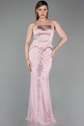 Robe de Soirée Longue Perlé Poudre ABU6234