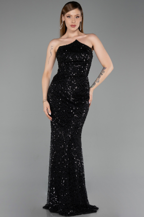Robe de Soirée Longue Perlé Noir ABU6236