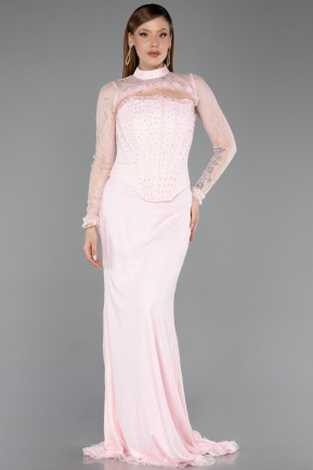 Robe de Soirée Longue Dantelle Poudre ABU6207