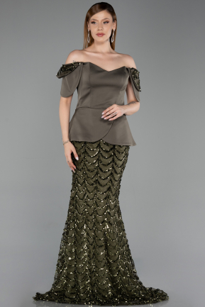 Robe de Soirée Longue Squameuse Kaki ABU6243