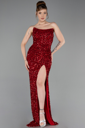 Robe de Soirée Longue Squameuse Rouge ABU6218