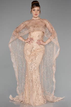 Robe de Soirée Longue Perlé Or ABU6220