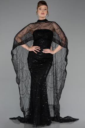 Robe de Soirée Longue Perlé Noir ABU6220