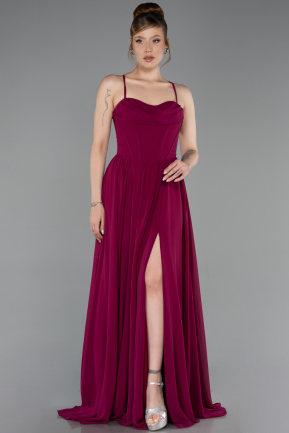 Robe de Soirée Longue Mousseline Prune ABU6223