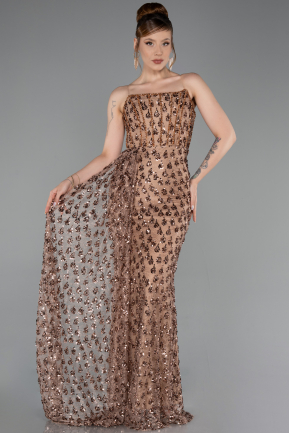 Robe de Soirée Longue Squameuse Cuivre ABU6224