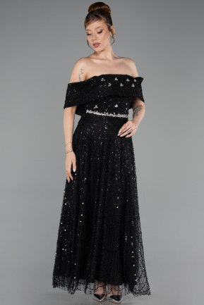 Robe de Cérémonie Midi Perlé Noir ABK2639