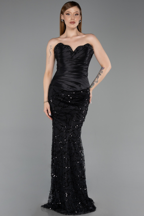 Robe de Soirée Longue Squameuse Noir ABU6242