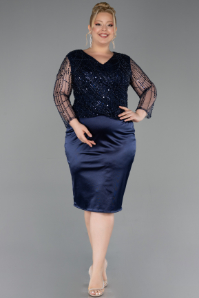 Robe De Invitation Grande Taille Midi Bleu Marine ABK2644