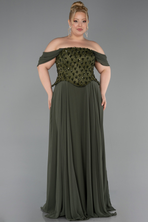 Robe de Soirée Grande Taille Longue Mousseline Kaki ABU6260