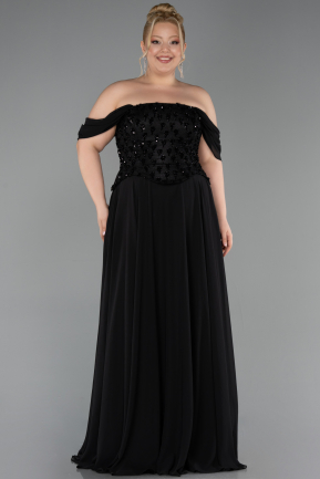 Robe de Soirée Grande Taille Longue Mousseline Noir ABU6260