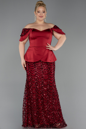 Robe de Soirée Grande Taille Longue Squameuse Rouge Bordeaux ABU6262
