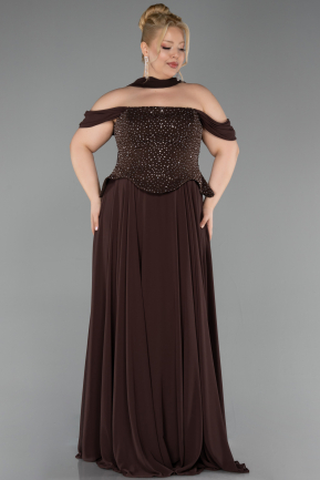 Robe Grande Taille Longue Mousseline Brun ABU6247