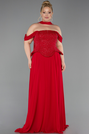 Robe Grande Taille Longue Mousseline Rouge ABU6247