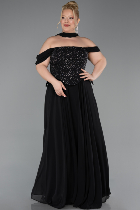 Robe Grande Taille Longue Mousseline Noir ABU6247