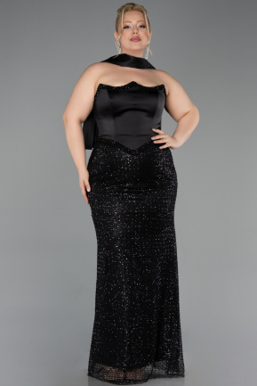 Robe De Soirée Grande Taille Longue Perlé Noir ABU6258