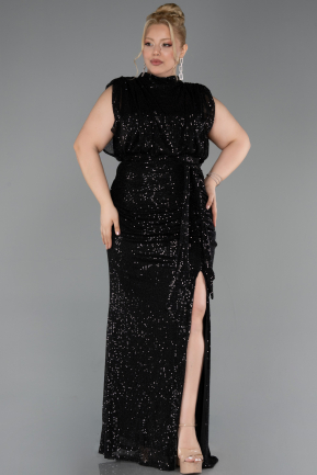 Robe de Soirée Grande Taille Longue Squameuse Noir ABU3115